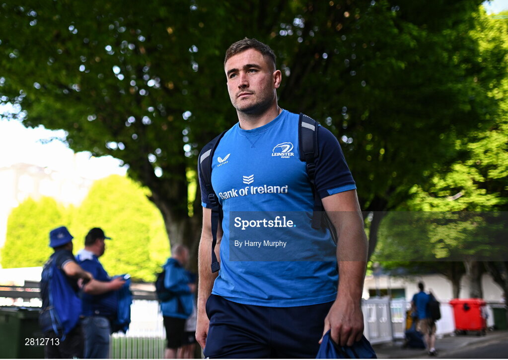 11 May 2024; Jordan Larmour of Leinster arrives before the United Rugby Championship match between Leinster and Ospreys at the RDS Arena in Dublin. Photo by Harry Murphy/Sportsfile