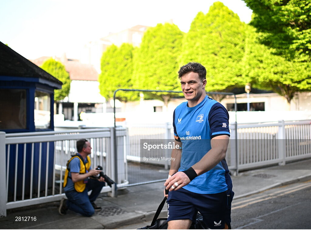 11 May 2024; Josh van der Flier of Leinster arrives before the United Rugby Championship match between Leinster and Ospreys at the RDS Arena in Dublin. Photo by Harry Murphy/Sportsfile