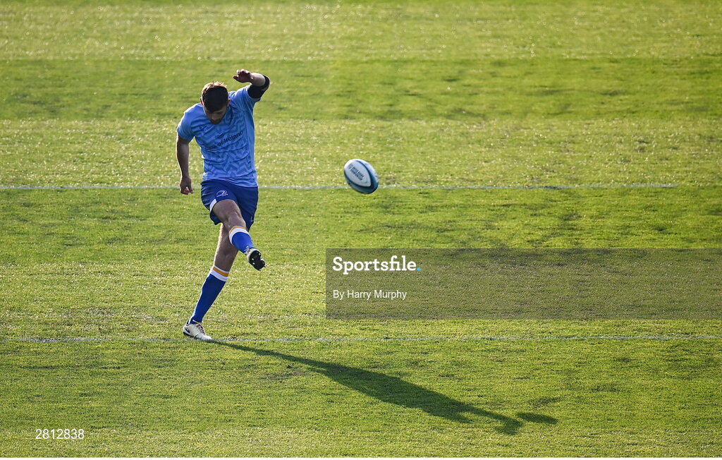 11 May 2024; Ross Byrne of Leinster warms up before the United Rugby Championship match between Leinster and Ospreys at the RDS Arena in Dublin. Photo by Harry Murphy/Sportsfile