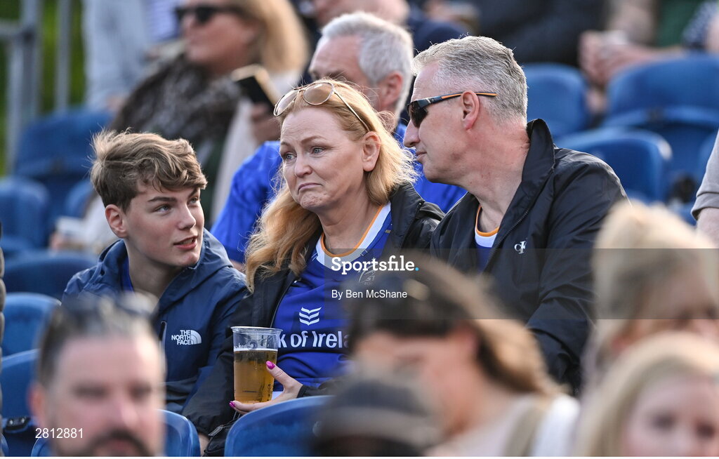 11 May 2024; Leinster supporters before the United Rugby Championship match between Leinster and Ospreys at the RDS Arena in Dublin. Photo by Ben McShane/Sportsfile