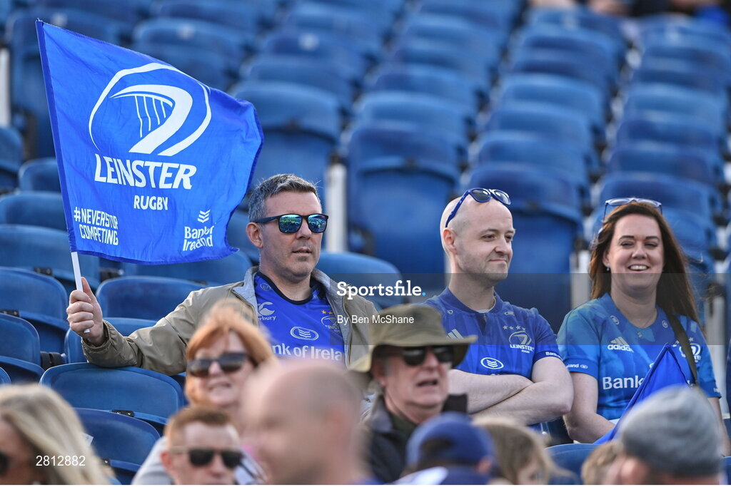11 May 2024; Leinster supporters before the United Rugby Championship match between Leinster and Ospreys at the RDS Arena in Dublin. Photo by Ben McShane/Sportsfile