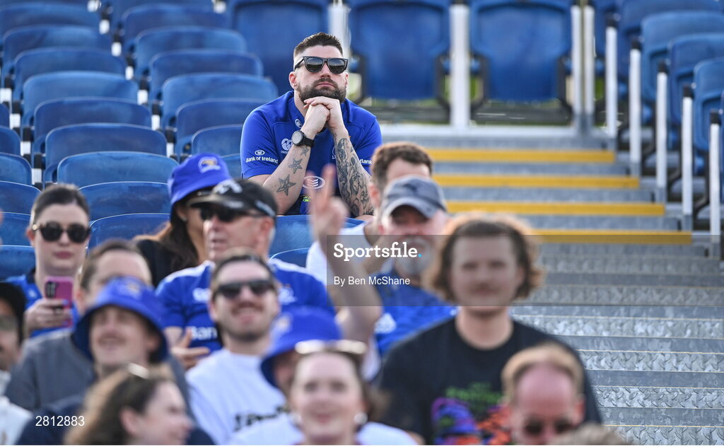 11 May 2024; Leinster supporters before the United Rugby Championship match between Leinster and Ospreys at the RDS Arena in Dublin. Photo by Ben McShane/Sportsfile