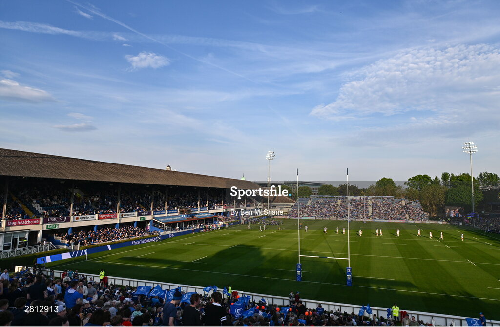 11 May 2024; A general view of the RDS Arena as Leinster players take to the pitch before the United Rugby Championship match between Leinster and Ospreys at the RDS Arena in Dublin. Photo by Ben McShane/Sportsfile