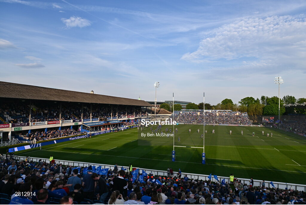 11 May 2024; A general view of the RDS Arena as Leinster players take to the pitch before the United Rugby Championship match between Leinster and Ospreys at the RDS Arena in Dublin. Photo by Ben McShane/Sportsfile