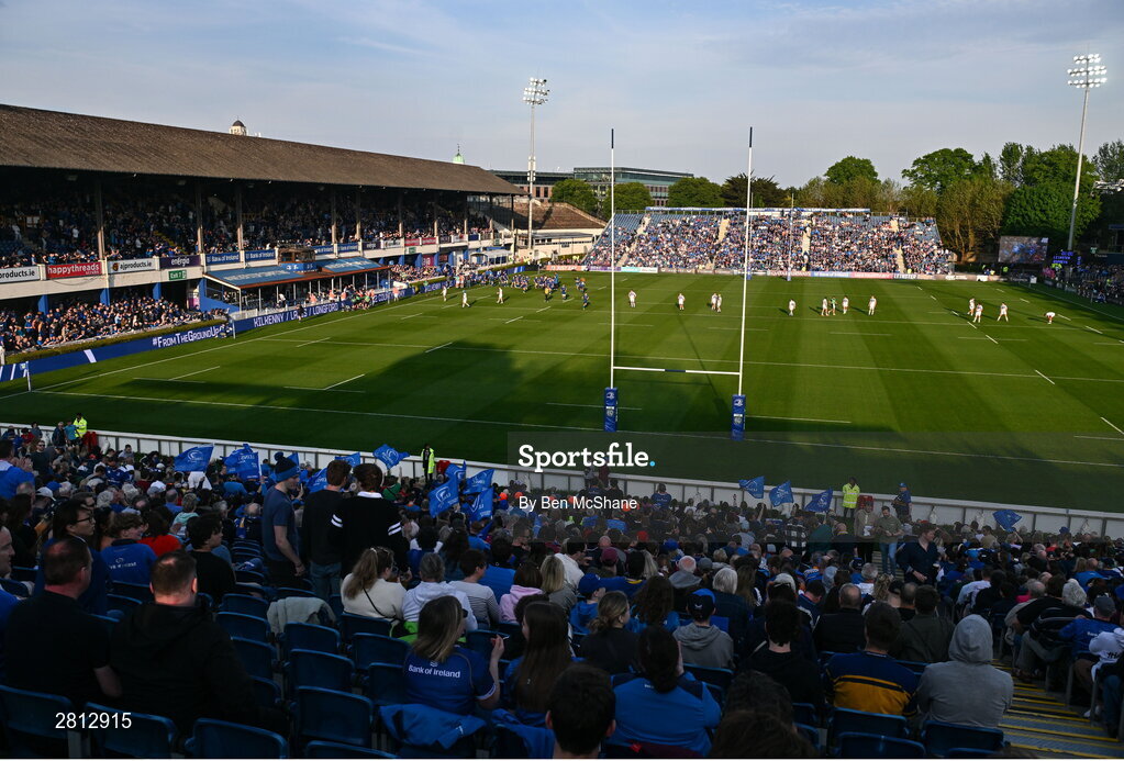 11 May 2024; A general view of the RDS Arena as Leinster players take to the pitch before the United Rugby Championship match between Leinster and Ospreys at the RDS Arena in Dublin. Photo by Ben McShane/Sportsfile
