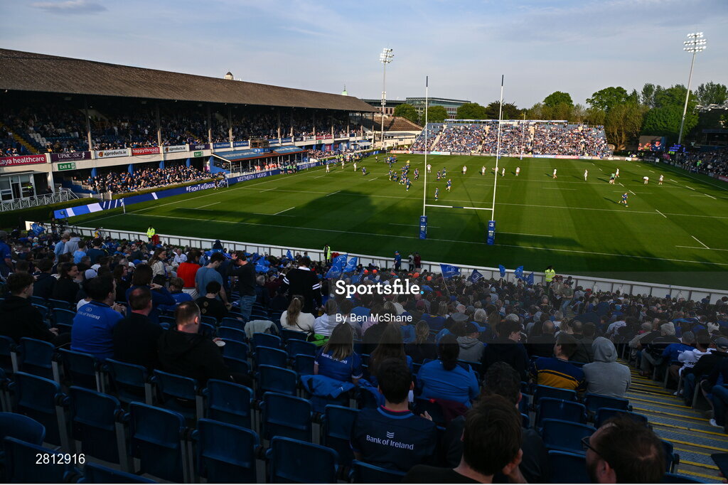 11 May 2024; A general view of the RDS Arena as Leinster players take to the pitch before the United Rugby Championship match between Leinster and Ospreys at the RDS Arena in Dublin. Photo by Ben McShane/Sportsfile