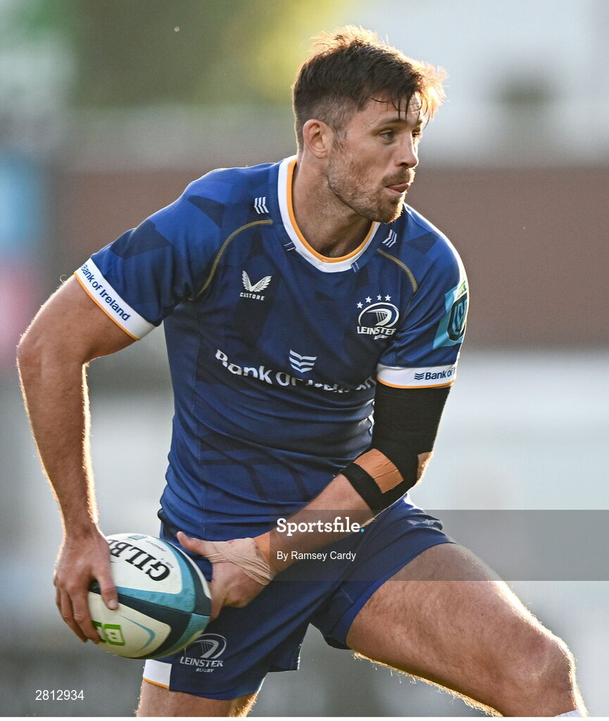 11 May 2024; Ross Byrne of Leinster during the United Rugby Championship match between Leinster and Ospreys at the RDS Arena in Dublin. Photo by Ramsey Cardy/Sportsfile