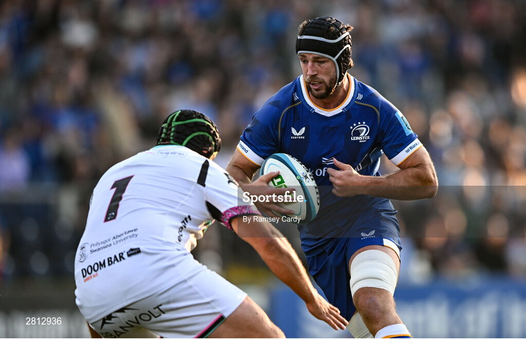 11 May 2024; Caelan Doris of Leinster during the United Rugby Championship match between Leinster and Ospreys at the RDS Arena in Dublin. Photo by Ramsey Cardy/Sportsfile
