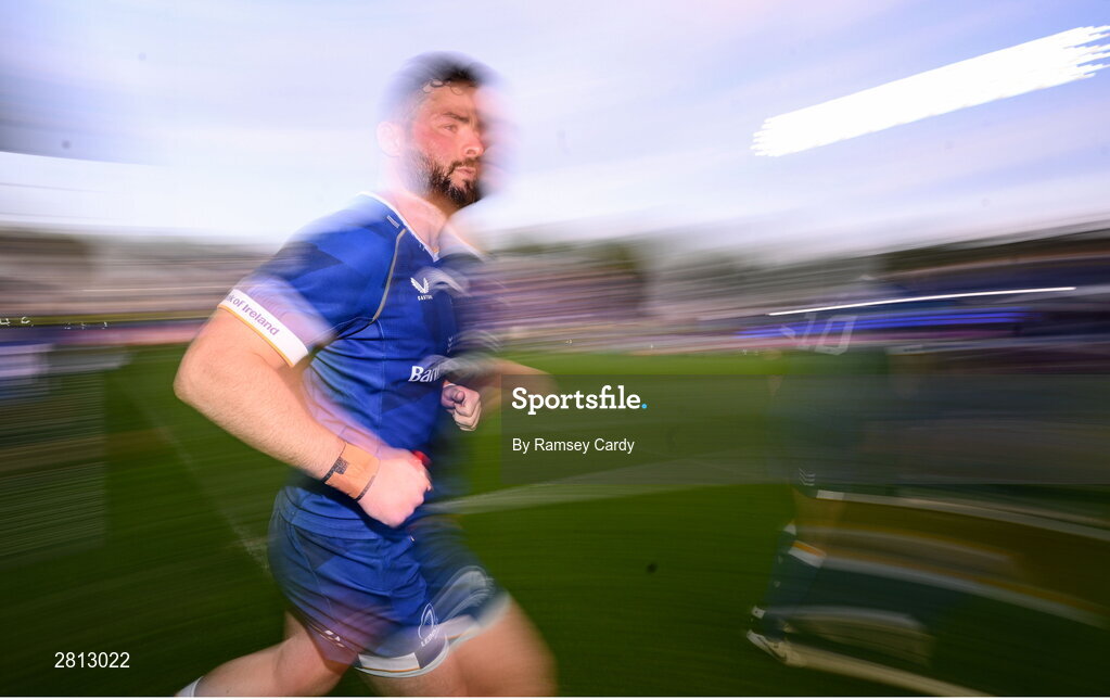 11 May 2024; Robbie Henshaw of Leinster runs out for the second half of the United Rugby Championship match between Leinster and Ospreys at the RDS Arena in Dublin. Photo by Ramsey Cardy/Sportsfile