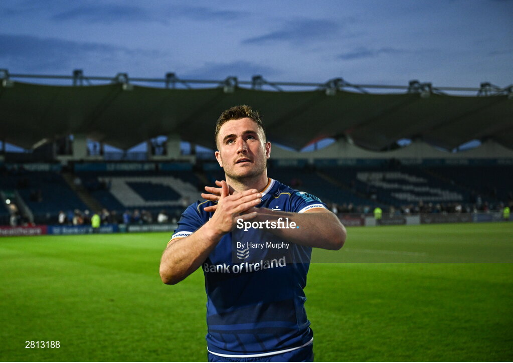 11 May 2024; Jordan Larmour of Leinster after his side's victory in the United Rugby Championship match between Leinster and Ospreys at the RDS Arena in Dublin. Photo by Harry Murphy/Sportsfile
