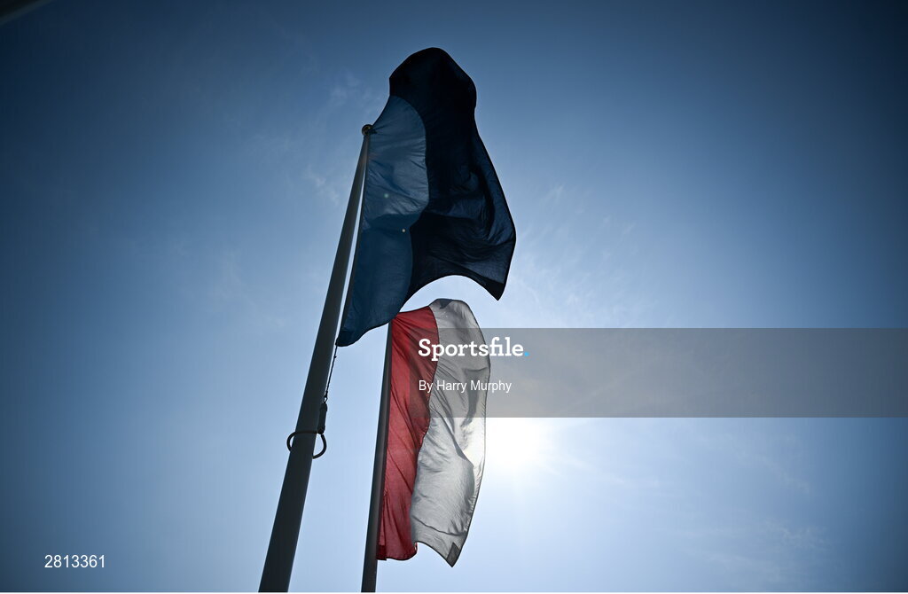 12 May 2024; The Dublin and Louth flags fly before the Leinster GAA Football Senior Championship final match between Dublin and Louth at Croke Park in Dublin. Photo by Harry Murphy/Sportsfile