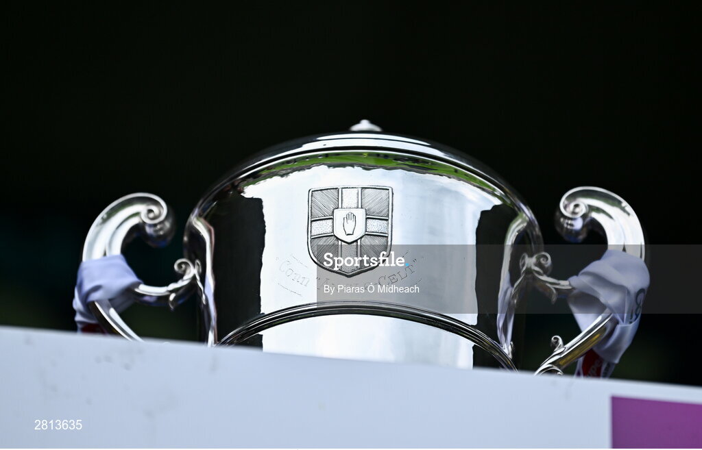 12 May 2024; A detailed view of the Anglo Celt cup before the Ulster GAA Football Senior Championship final match between Armagh and Donegal at St Tiernach's Park in Clones, Monaghan. Photo by Piaras Ó Mídheach/Sportsfile