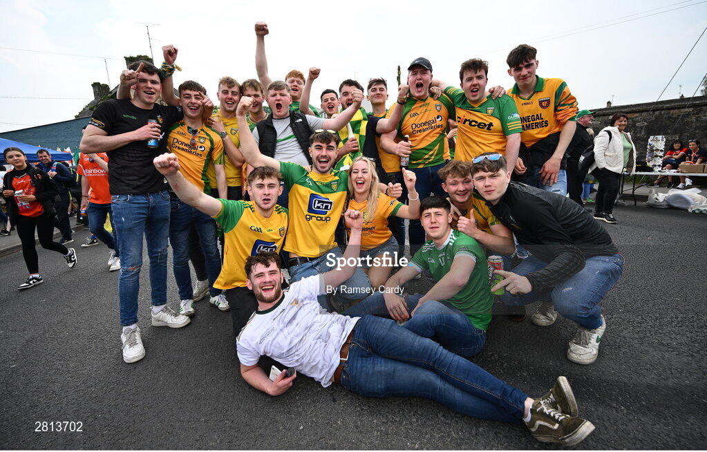 12 May 2024; Donegal supporters before the Ulster GAA Football Senior Championship final match between Armagh and Donegal at St Tiernach's Park in Clones, Monaghan. Photo by Ramsey Cardy/Sportsfile