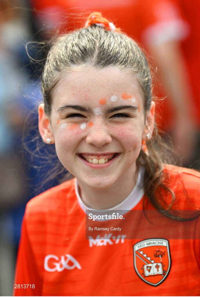 12 May 2024; Armagh supporter Kayla-May Bishop-McKeever before the Ulster GAA Football Senior Championship final match between Armagh and Donegal at St Tiernach's Park in Clones, Monaghan. Photo by Ramsey Cardy/Sportsfile