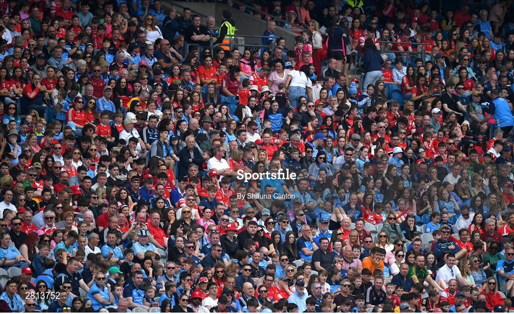 12 May 2024; Spectators during the Leinster GAA Football Senior Championship final match between Dublin and Louth at Croke Park in Dublin. Photo by Shauna Clinton/Sportsfile