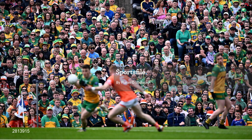 12 May 2024; Spectators during the Ulster GAA Football Senior Championship final match between Armagh and Donegal at St Tiernach's Park in Clones, Monaghan. Photo by Piaras Ó Mídheach/Sportsfile