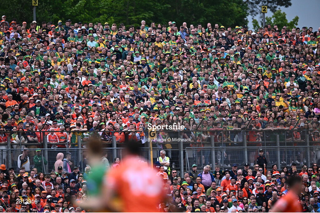 12 May 2024; Spectators during the Ulster GAA Football Senior Championship final match between Armagh and Donegal at St Tiernach's Park in Clones, Monaghan. Photo by Piaras Ó Mídheach/Sportsfile