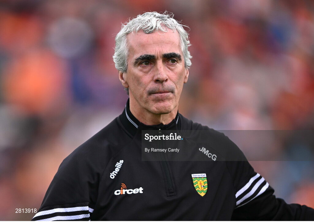 12 May 2024; Donegal manager Jim McGuinness before the Ulster GAA Football Senior Championship final match between Armagh and Donegal at St Tiernach's Park in Clones, Monaghan. Photo by Ramsey Cardy/Sportsfile