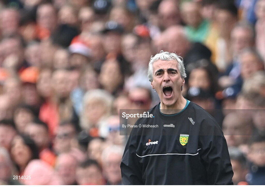 12 May 2024; Donegal manager Jim McGuinness during the Ulster GAA Football Senior Championship final match between Armagh and Donegal at St Tiernach's Park in Clones, Monaghan. Photo by Piaras Ó Mídheach/Sportsfile