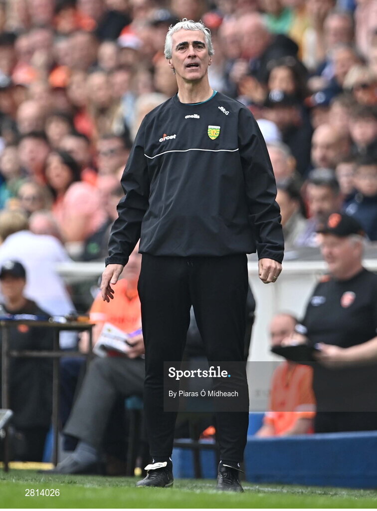 12 May 2024; Donegal manager Jim McGuinness during the Ulster GAA Football Senior Championship final match between Armagh and Donegal at St Tiernach's Park in Clones, Monaghan. Photo by Piaras Ó Mídheach/Sportsfile