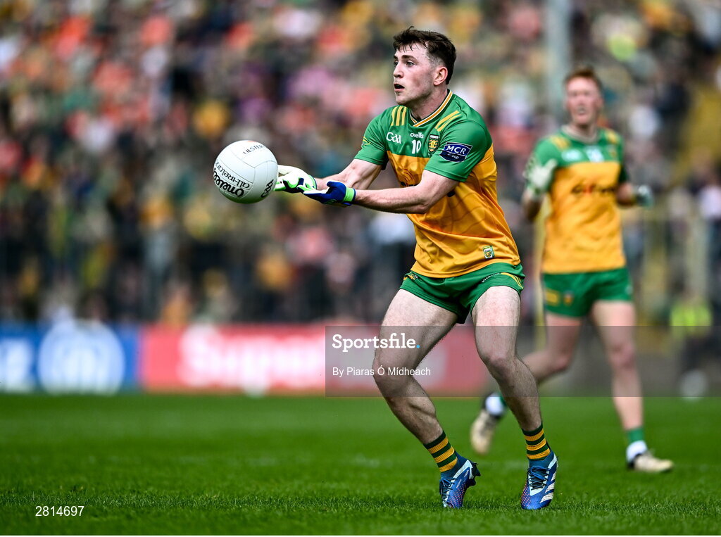 12 May 2024; Shane O'Donnell of Donegal during the Ulster GAA Football Senior Championship final match between Armagh and Donegal at St Tiernach's Park in Clones, Monaghan. Photo by Piaras Ó Mídheach/Sportsfile