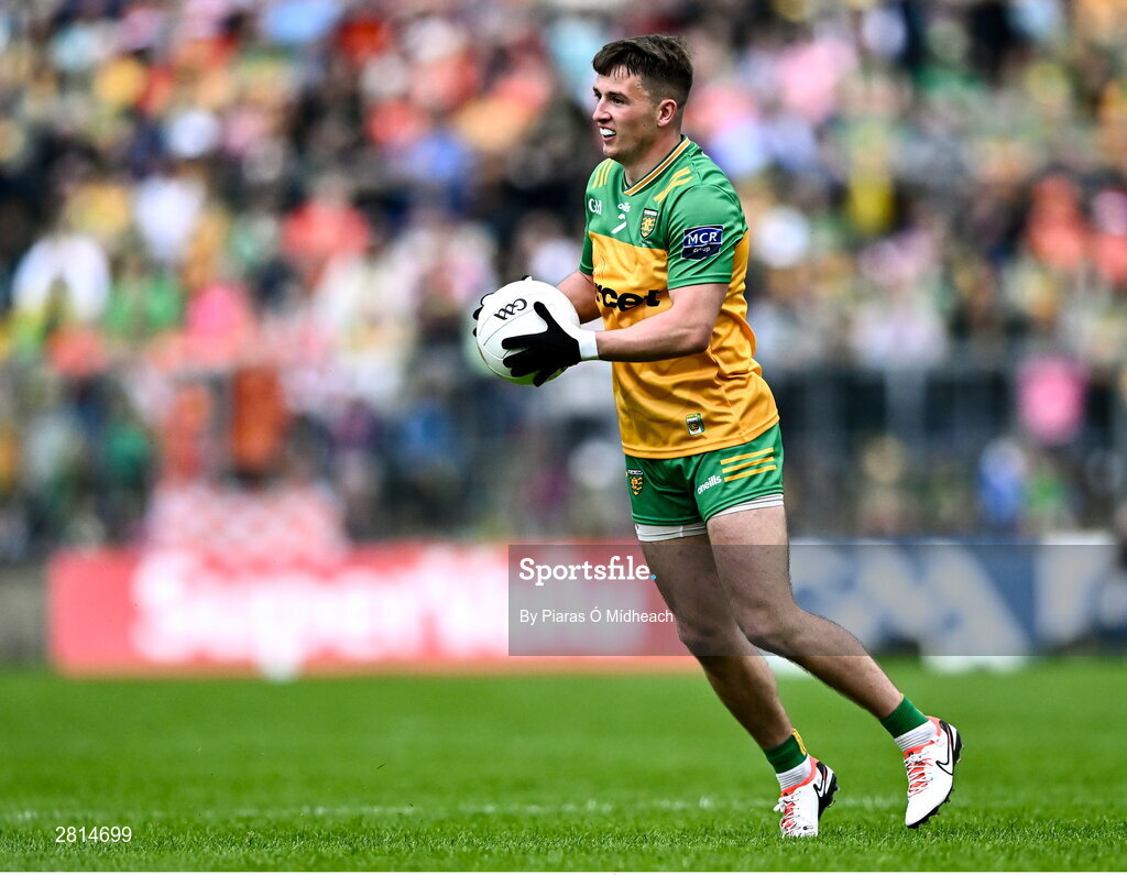 12 May 2024; Peadar Mogan of Donegal during the Ulster GAA Football Senior Championship final match between Armagh and Donegal at St Tiernach's Park in Clones, Monaghan. Photo by Piaras Ó Mídheach/Sportsfile