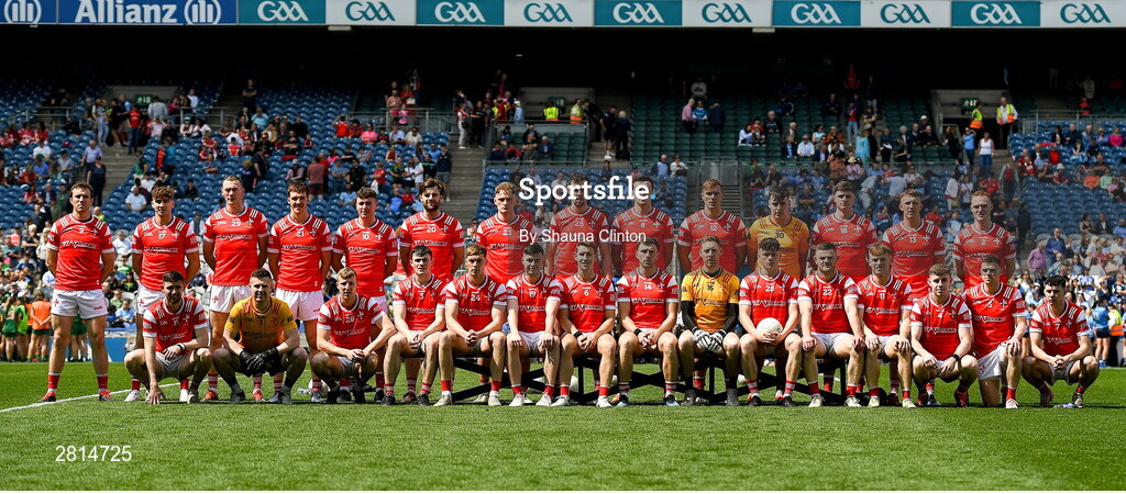 12 May 2024; The Louth team before the Leinster GAA Football Senior Championship final match between Dublin and Louth at Croke Park in Dublin. Photo by Shauna Clinton/Sportsfile
