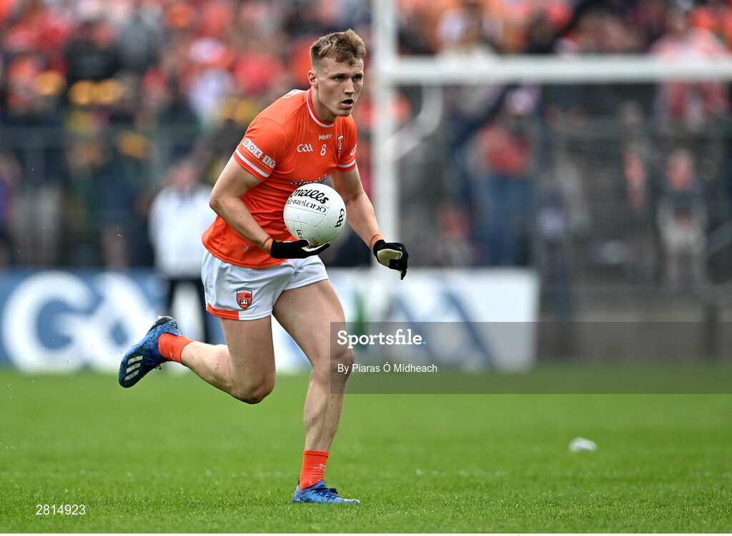 12 May 2024; Rian O'Neill of Armagh during the Ulster GAA Football Senior Championship final match between Armagh and Donegal at St Tiernach's Park in Clones, Monaghan. Photo by Piaras Ó Mídheach/Sportsfile