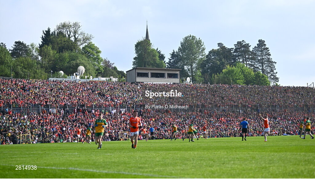 12 May 2024; Spectators during the Ulster GAA Football Senior Championship final match between Armagh and Donegal at St Tiernach's Park in Clones, Monaghan. Photo by Piaras Ó Mídheach/Sportsfile