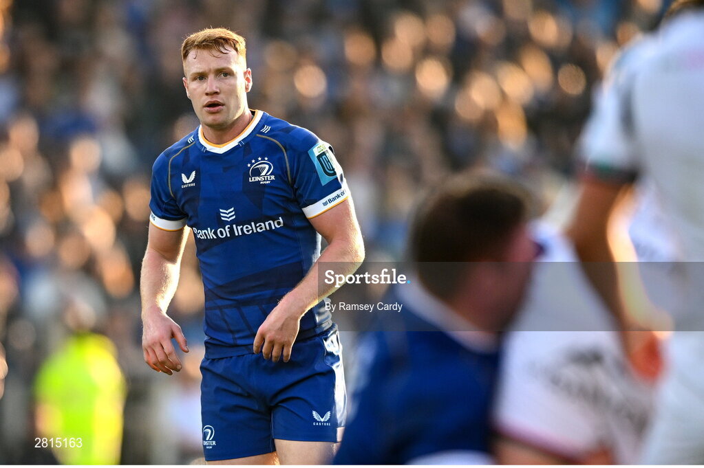 11 May 2024; Ciarán Frawley of Leinster during the United Rugby Championship match between Leinster and Ospreys at the RDS Arena in Dublin. Photo by Ramsey Cardy/Sportsfile