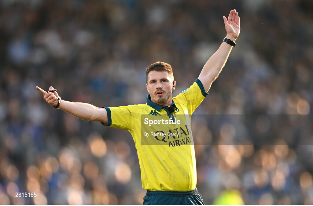 11 May 2024; Referee Sam Grove-White during the United Rugby Championship match between Leinster and Ospreys at the RDS Arena in Dublin. Photo by Ramsey Cardy/Sportsfile