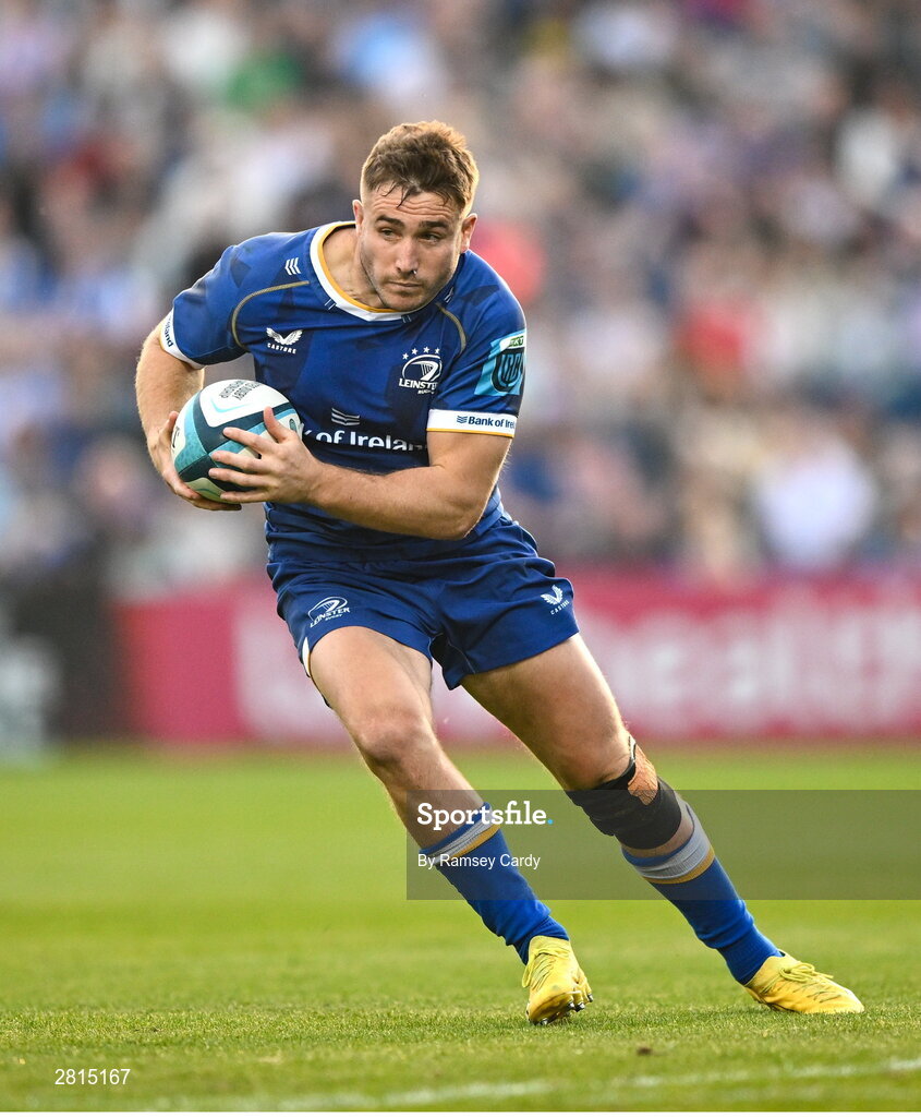 11 May 2024; Jordan Larmour of Leinster during the United Rugby Championship match between Leinster and Ospreys at the RDS Arena in Dublin. Photo by Ramsey Cardy/Sportsfile
