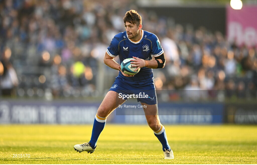 11 May 2024; Ross Byrne of Leinster during the United Rugby Championship match between Leinster and Ospreys at the RDS Arena in Dublin. Photo by Ramsey Cardy/Sportsfile