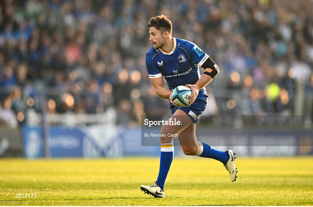 11 May 2024; Ross Byrne of Leinster during the United Rugby Championship match between Leinster and Ospreys at the RDS Arena in Dublin. Photo by Ramsey Cardy/Sportsfile