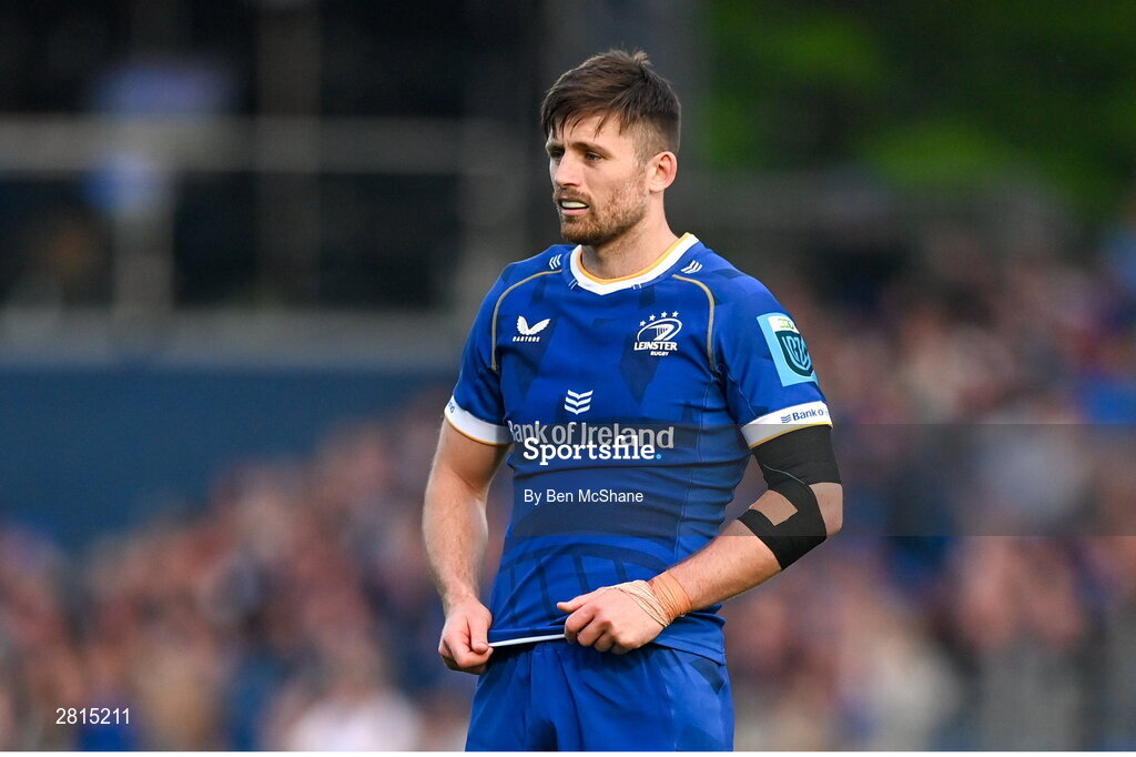 11 May 2024; Ross Byrne of Leinster during the United Rugby Championship match between Leinster and Ospreys at the RDS Arena in Dublin. Photo by Ben McShane/Sportsfile