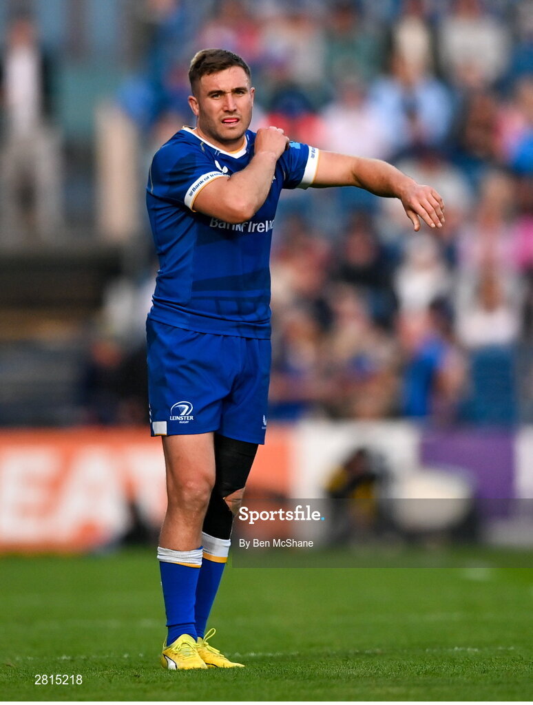 11 May 2024; Jordan Larmour of Leinster during the United Rugby Championship match between Leinster and Ospreys at the RDS Arena in Dublin. Photo by Ben McShane/Sportsfile