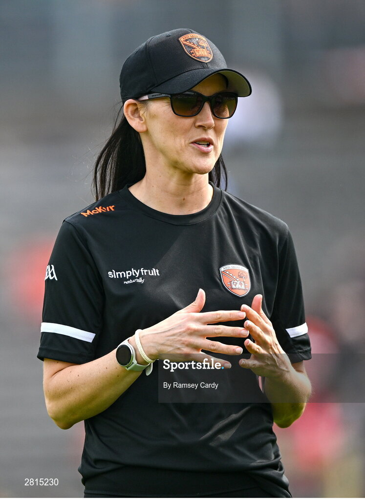 12 May 2024; Maura O’Rahilly before the Ulster GAA Football Senior Championship final match between Armagh and Donegal at St Tiernach's Park in Clones, Monaghan. Photo by Ramsey Cardy/Sportsfile