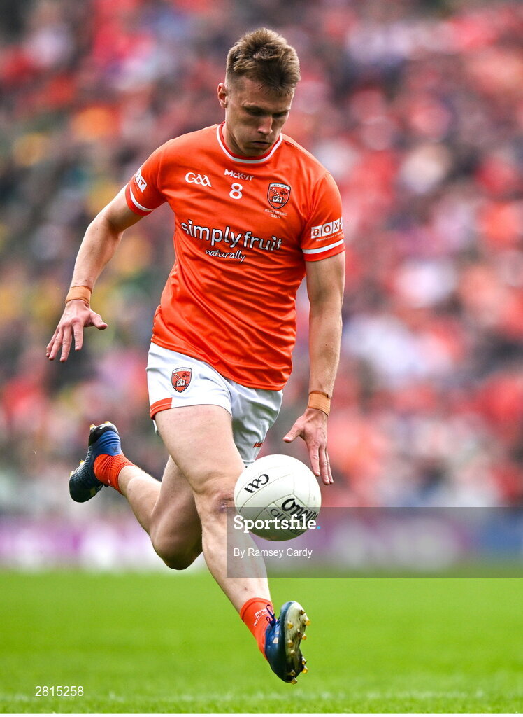 12 May 2024; Rian O'Neill of Armagh during the Ulster GAA Football Senior Championship final match between Armagh and Donegal at St Tiernach's Park in Clones, Monaghan. Photo by Ramsey Cardy/Sportsfile