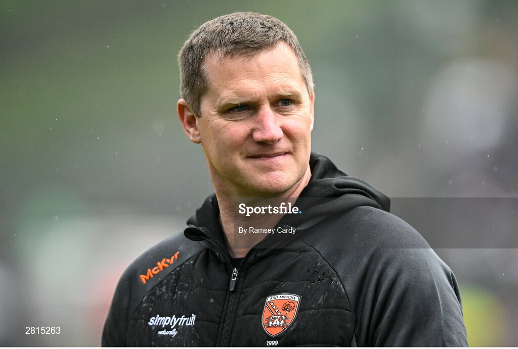12 May 2024; John McEntee on the pitch as their Armagh 1999 Ulster Football Senior Championship winning team were honoured at half-time in the Ulster GAA Football Senior Championship final match between Armagh and Donegal at St Tiernach's Park in Clones, Monaghan.  Photo by Ramsey Cardy/Sportsfile