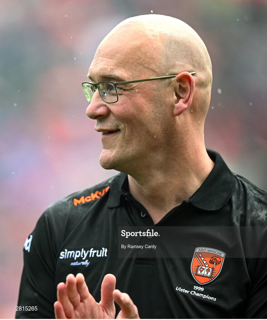 12 May 2024; Gerard Reid on the pitch as their Armagh 1999 Ulster Football Senior Championship winning team were honoured at half-time in the Ulster GAA Football Senior Championship final match between Armagh and Donegal at St Tiernach's Park in Clones, Monaghan.  Photo by Ramsey Cardy/Sportsfile