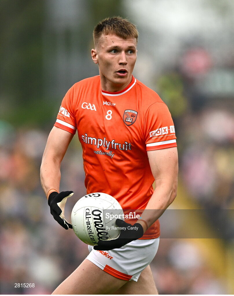 12 May 2024; Rian O'Neill of Armagh during the Ulster GAA Football Senior Championship final match between Armagh and Donegal at St Tiernach's Park in Clones, Monaghan. Photo by Ramsey Cardy/Sportsfile