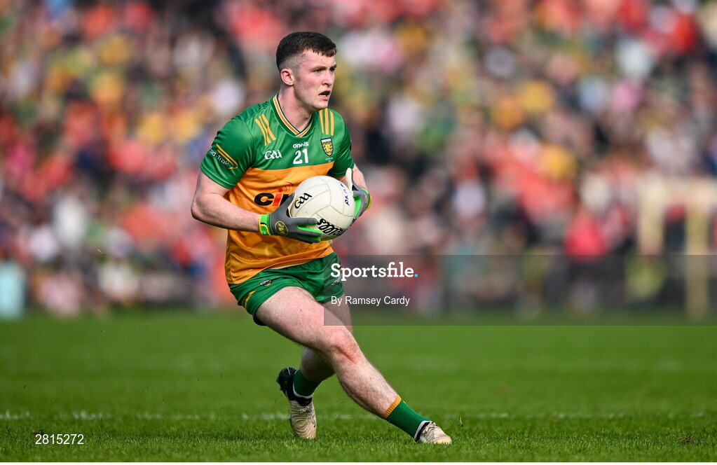 12 May 2024; Jeaic MacCeallbhuí of Donegal during the Ulster GAA Football Senior Championship final match between Armagh and Donegal at St Tiernach's Park in Clones, Monaghan. Photo by Ramsey Cardy/Sportsfile