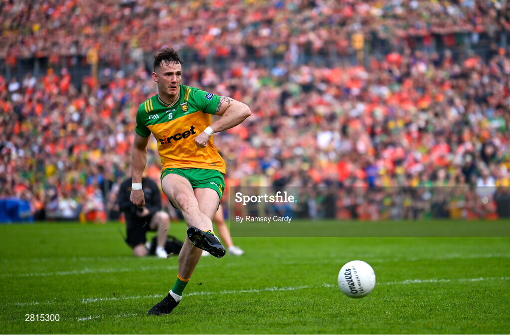 12 May 2024; Jason McGee of Donegal in the penalty shoot-out of the Ulster GAA Football Senior Championship final match between Armagh and Donegal at St Tiernach's Park in Clones, Monaghan. Photo by Ramsey Cardy/Sportsfile