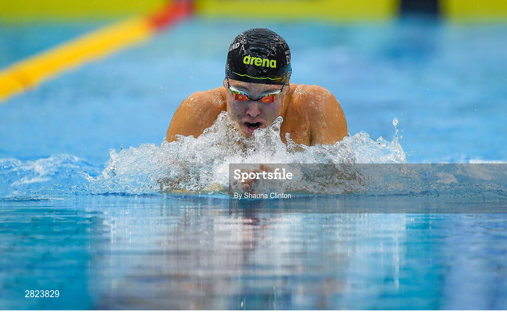 23 May 2024; Uiseann Cooke of Tuam competes in the Men's 100m Breaststroke Heats during day two of the Ireland Olympic Swimming Trials at the National Aquatic Centre on the Sport Ireland Campus in Dublin. Photo by Shauna Clinton/Sportsfile