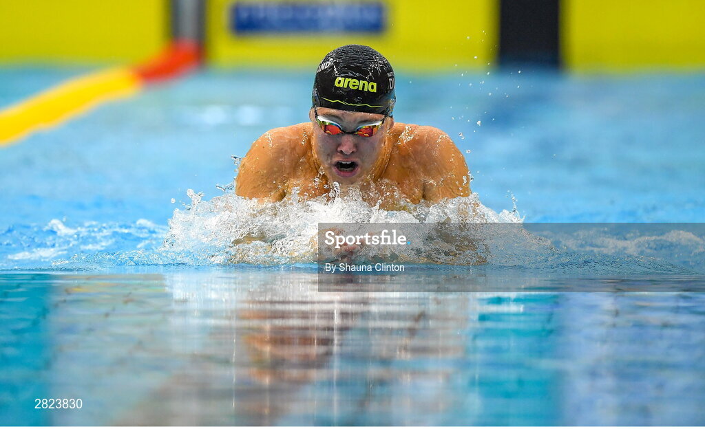 23 May 2024; Uiseann Cooke of Tuam competes in the Men's 100m Breaststroke Heats during day two of the Ireland Olympic Swimming Trials at the National Aquatic Centre on the Sport Ireland Campus in Dublin. Photo by Shauna Clinton/Sportsfile