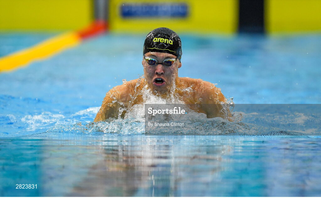23 May 2024; Uiseann Cooke of Tuam competes in the Men's 100m Breaststroke Heats during day two of the Ireland Olympic Swimming Trials at the National Aquatic Centre on the Sport Ireland Campus in Dublin. Photo by Shauna Clinton/Sportsfile