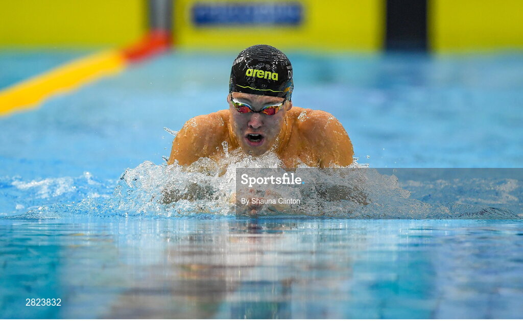 23 May 2024; Uiseann Cooke of Tuam competes in the Men's 100m Breaststroke Heats during day two of the Ireland Olympic Swimming Trials at the National Aquatic Centre on the Sport Ireland Campus in Dublin. Photo by Shauna Clinton/Sportsfile