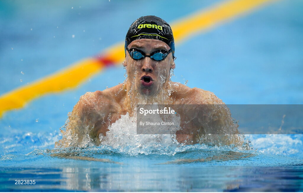 23 May 2024; Eoin Corby of Limerick Swimming Club competes in the Men's 100m Breaststroke Heats during day two of the Ireland Olympic Swimming Trials at the National Aquatic Centre on the Sport Ireland Campus in Dublin. Photo by Shauna Clinton/Sportsfile