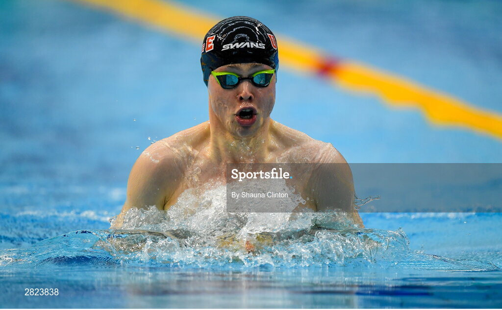 23 May 2024; Darragh Greene of National Centre Dublin competes in the Men's 100m Breaststroke Heats during day two of the Ireland Olympic Swimming Trials at the National Aquatic Centre on the Sport Ireland Campus in Dublin. Photo by Shauna Clinton/Sportsfile