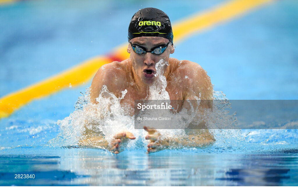23 May 2024; Eoin Corby of Limerick Swimming Club competes in the Men's 100m Breaststroke Heats during day two of the Ireland Olympic Swimming Trials at the National Aquatic Centre on the Sport Ireland Campus in Dublin. Photo by Shauna Clinton/Sportsfile